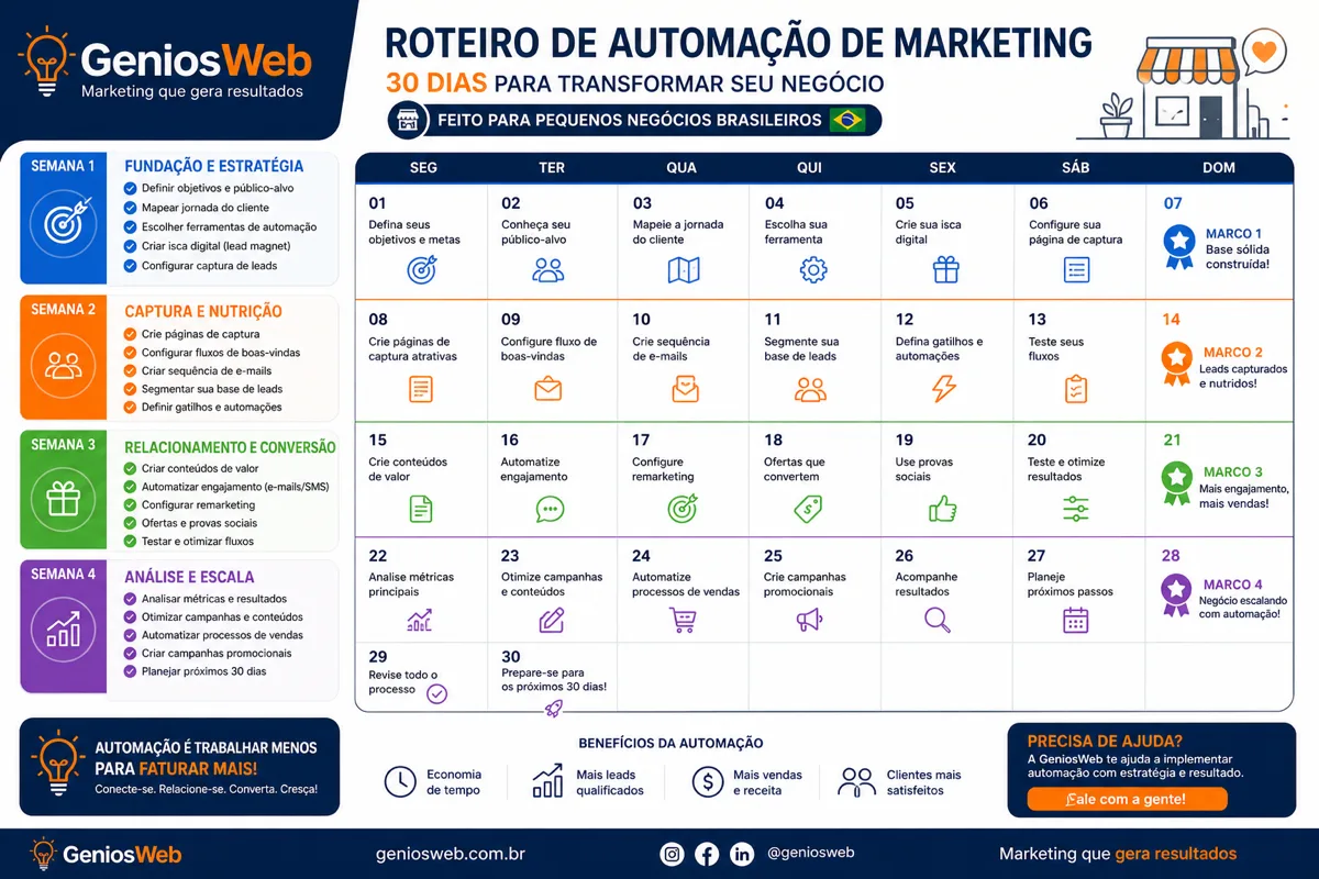 Calendário de automação de marketing com marcos coloridos