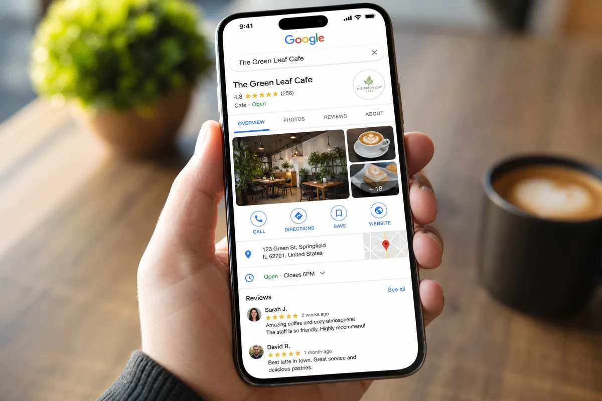 Smartphone com perfil comercial do Google completo
