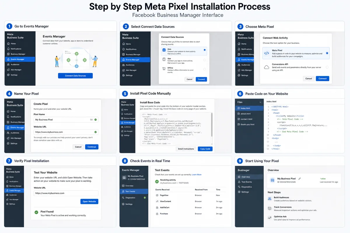 Processo de instalação do Meta Pixel no computador