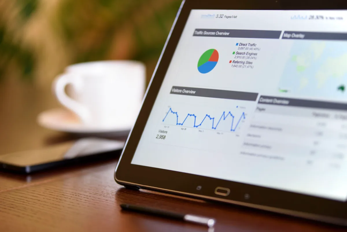 Painel de marketing digital com métricas e dados