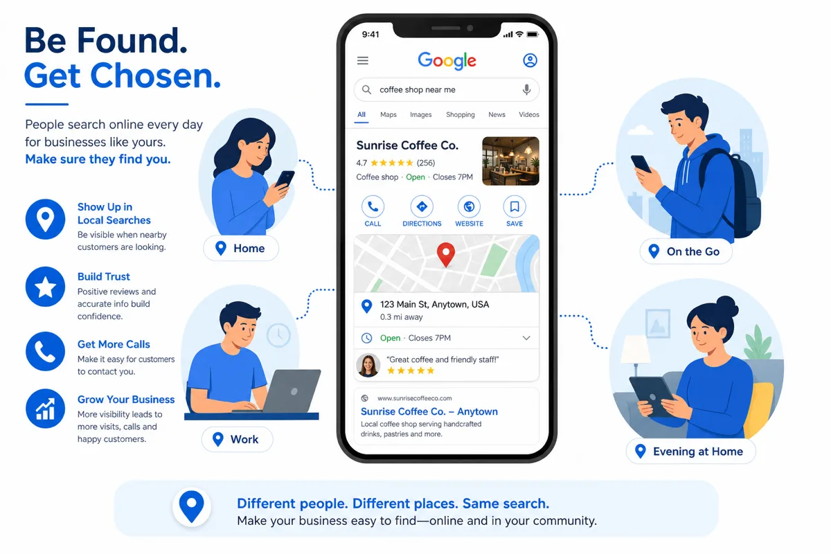 Pessoas usando smartphone para busca local no Google